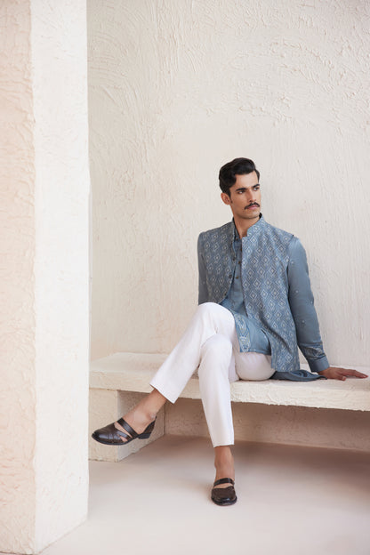 Teal Blue Nehru Jacket Set