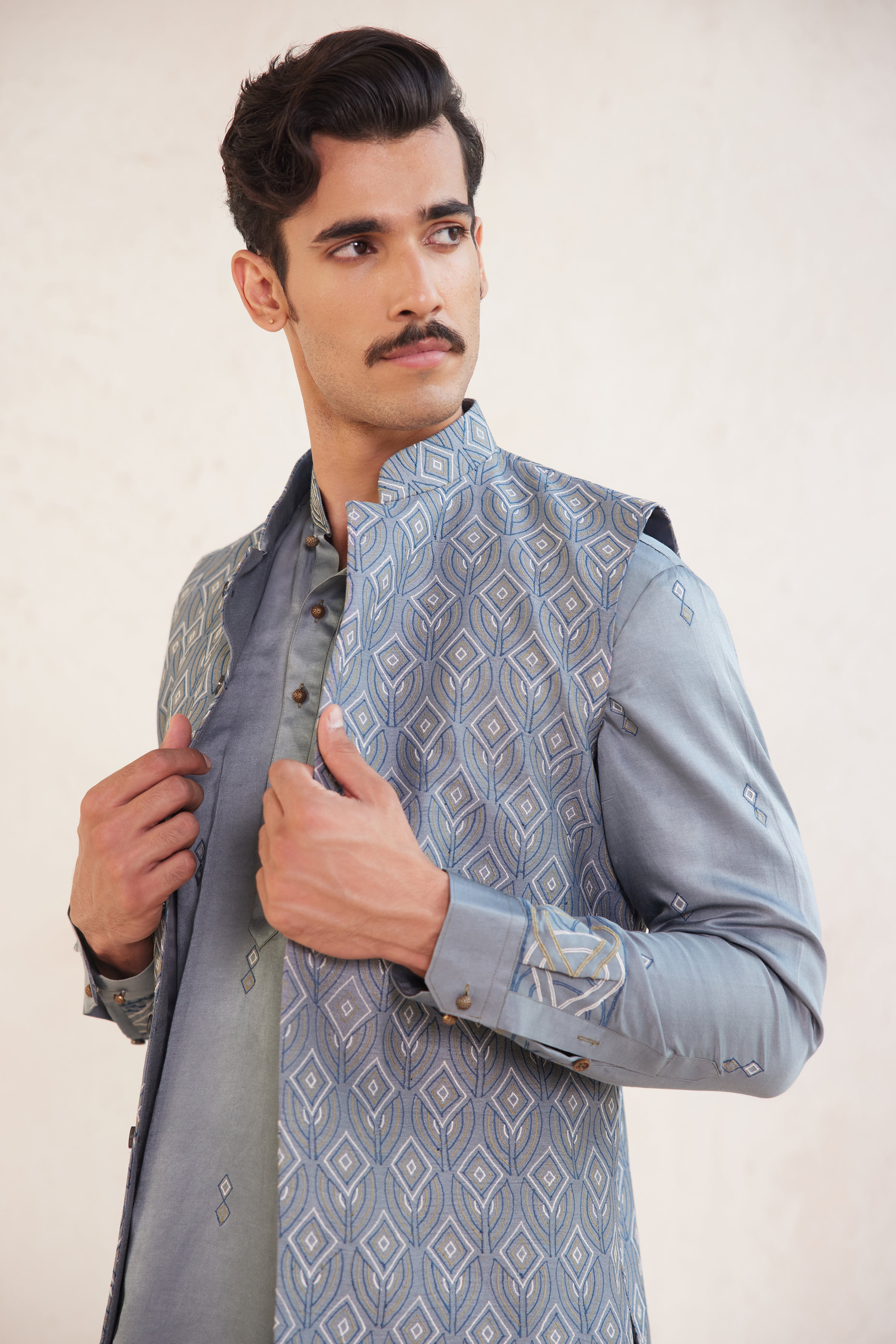 Teal Blue Nehru Jacket Set