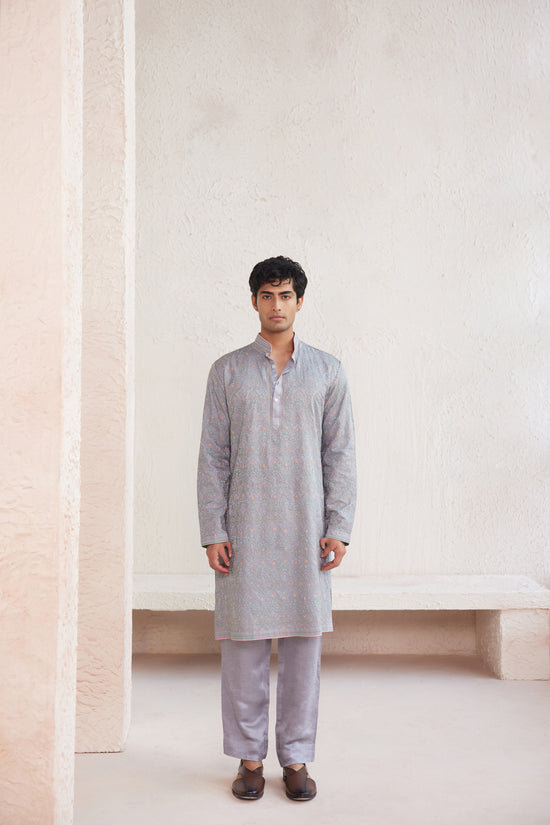 Grey Resham Embroidered Kurta Set