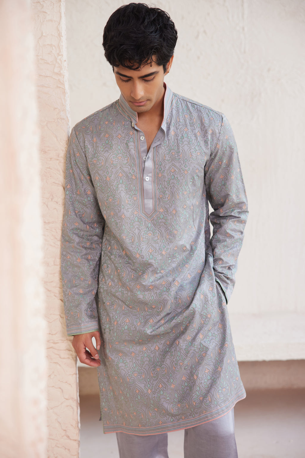 Grey Resham Embroidered Kurta Set
