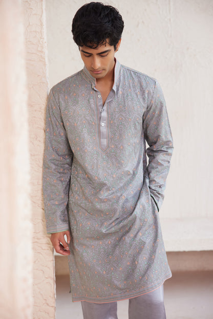 Grey Resham Embroidered Kurta Set