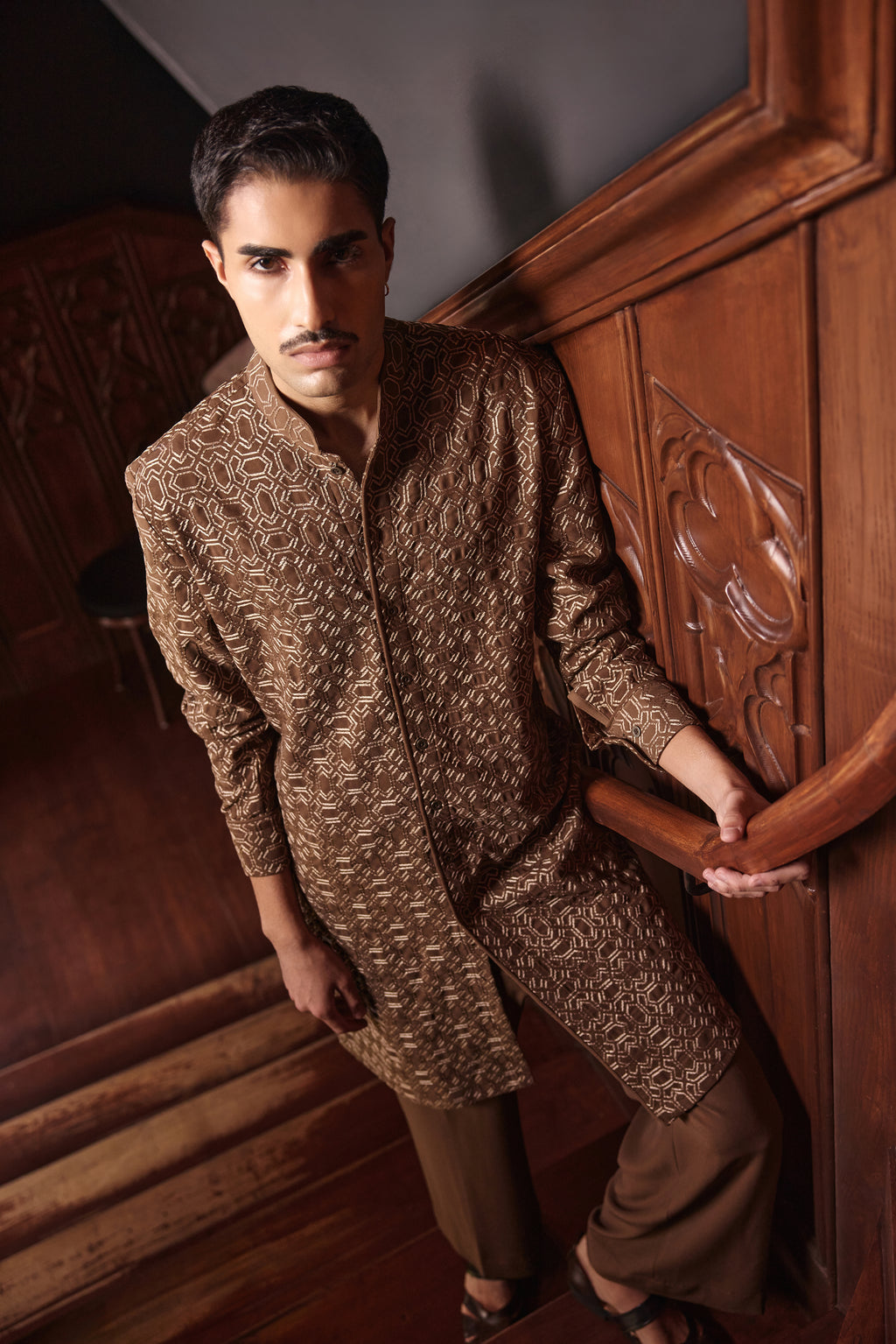Brown Mesh Kurta Set