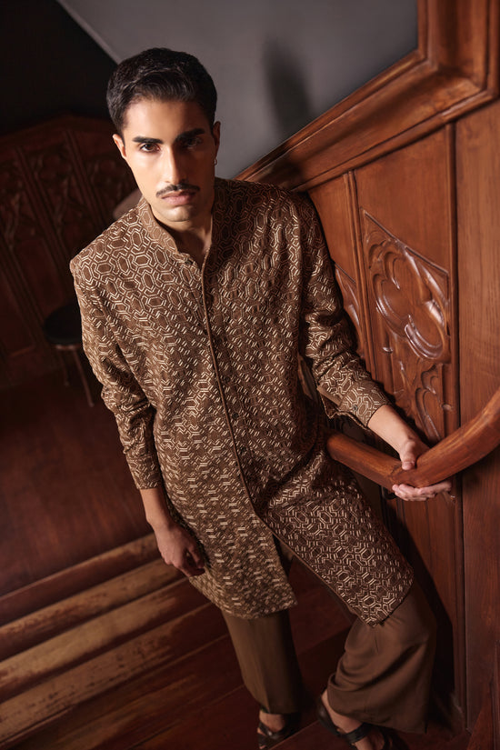 Brown Mesh Kurta Set