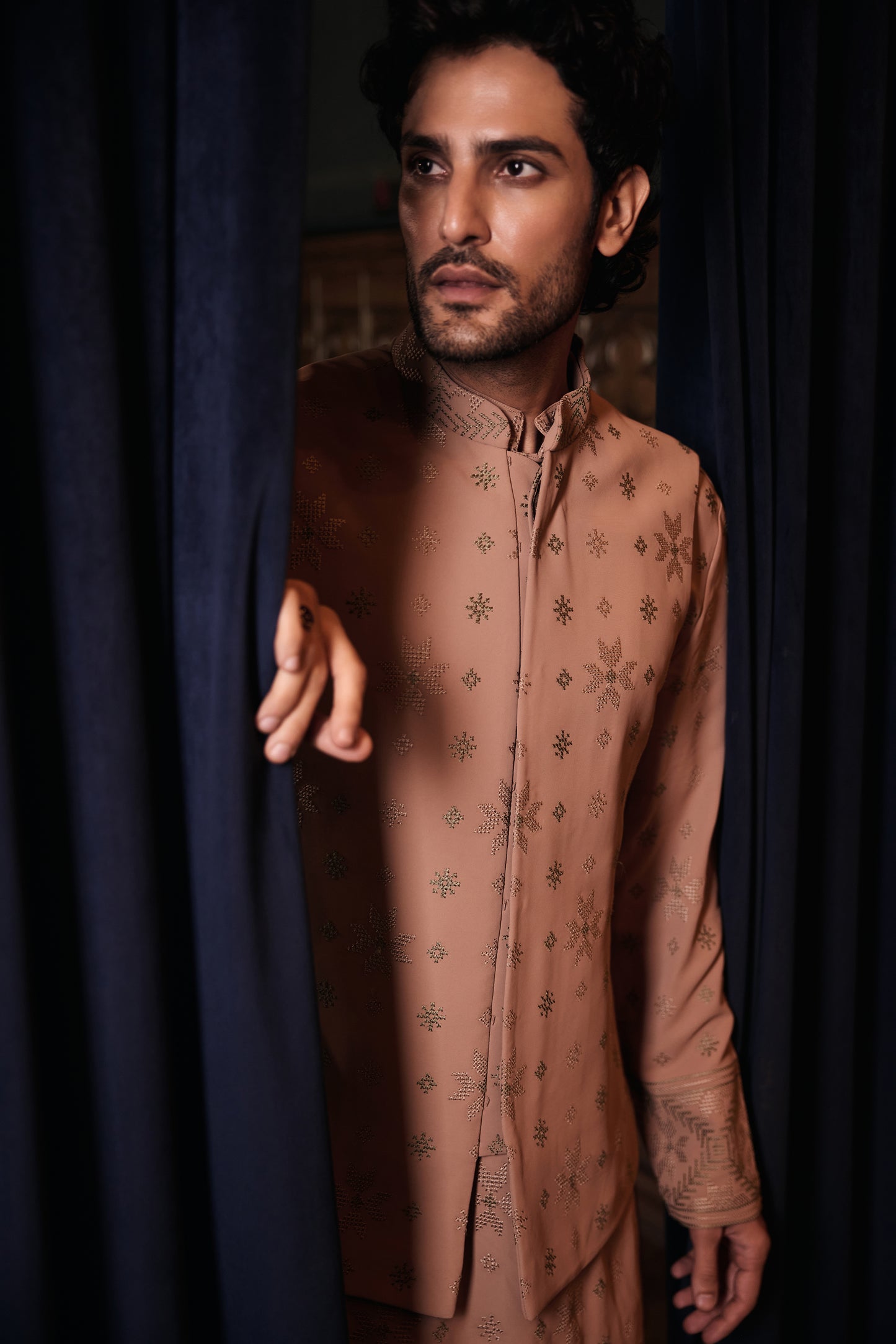 Beige Nehru Jacket Set
