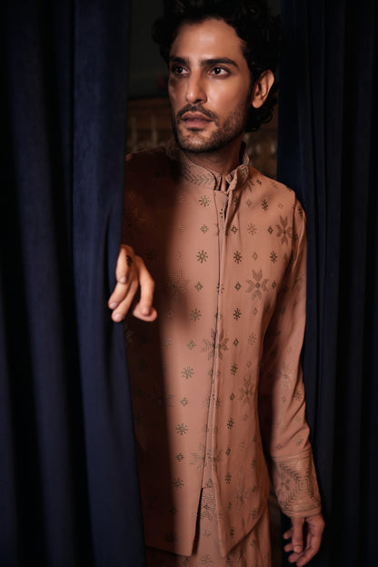 Beige Nehru Jacket Set