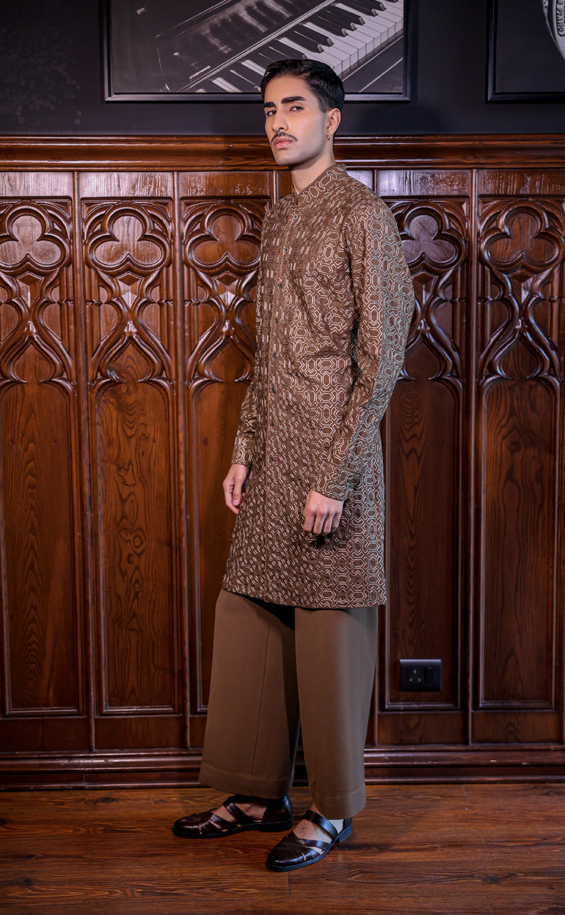 Brown Mesh Kurta Set