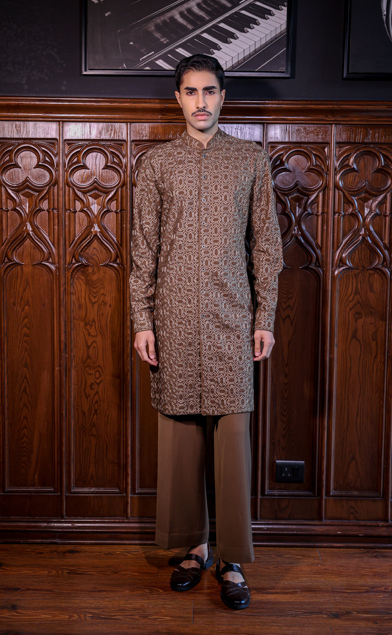 Brown Mesh Kurta Set