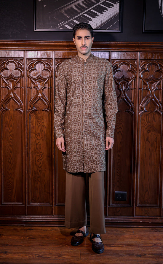 Brown Mesh Kurta Set