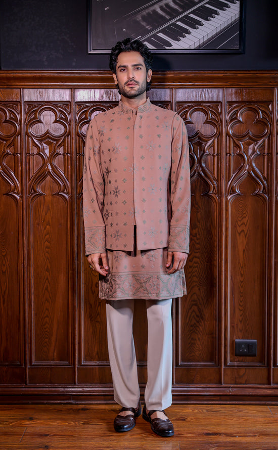 Beige Nehru Jacket Set
