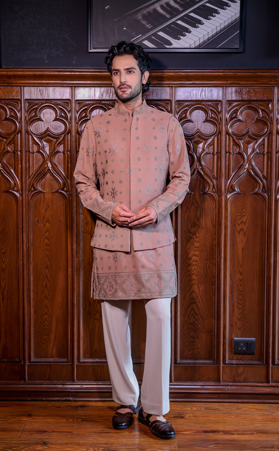 Beige Nehru Jacket Set
