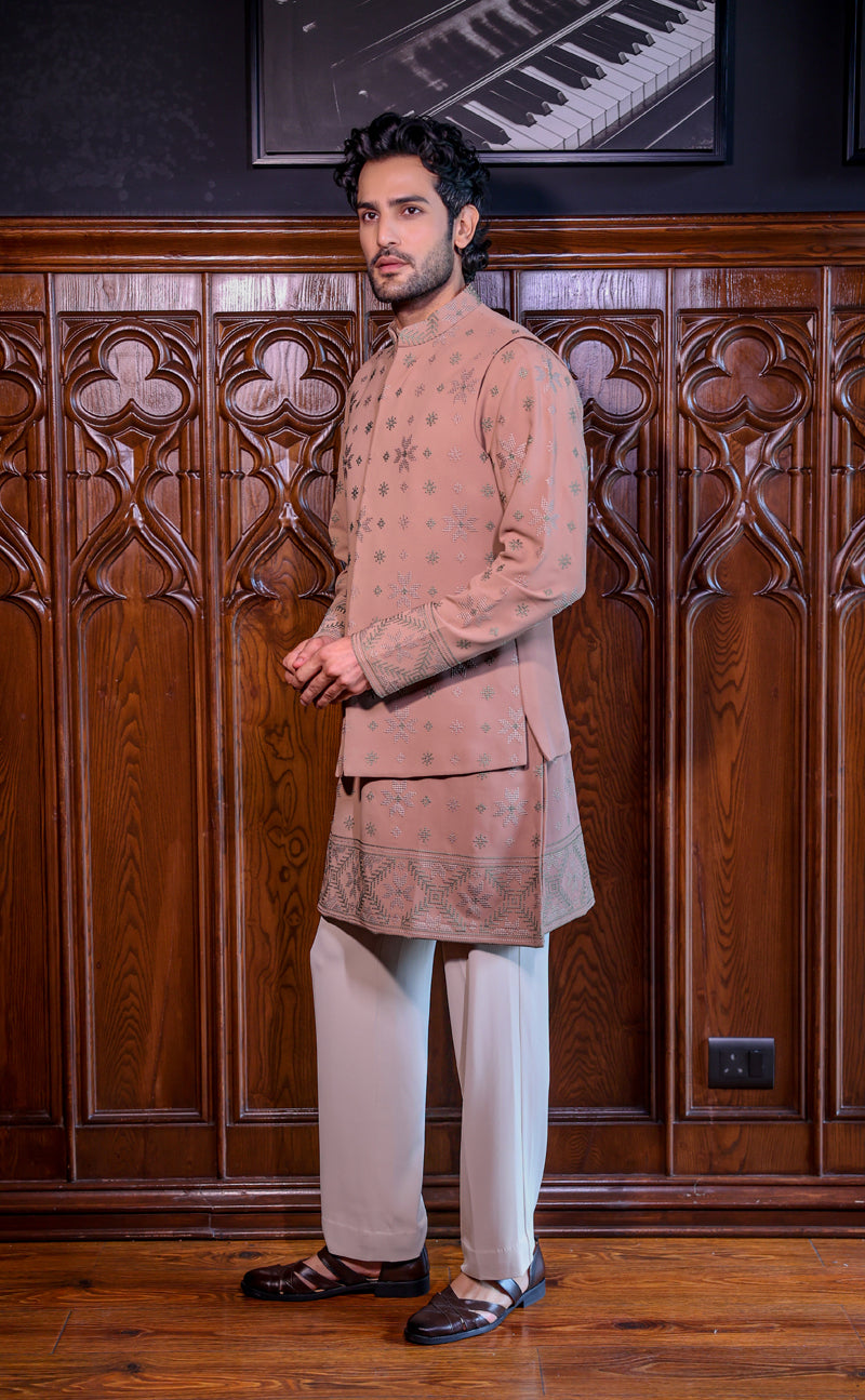 Beige Nehru Jacket Set