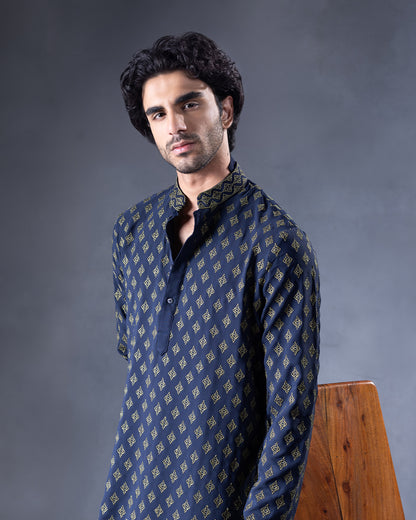 Blue and Olive Kurta Set