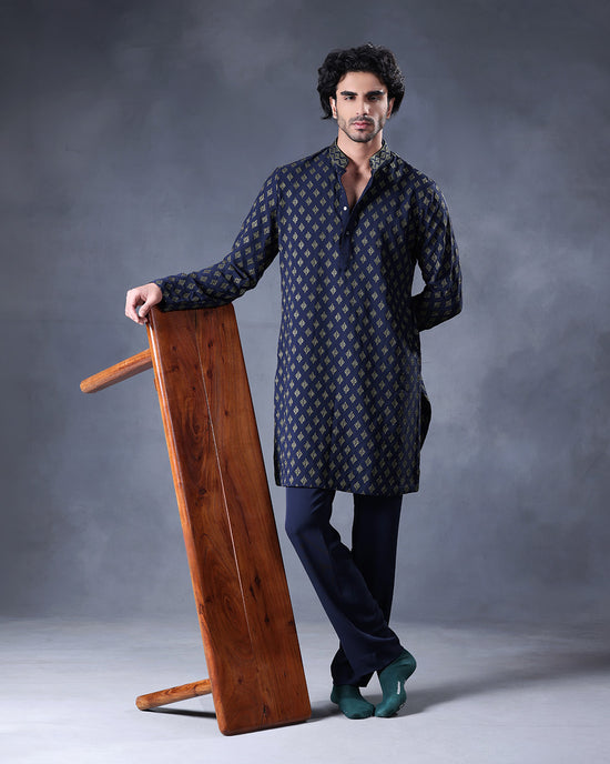 Blue and Olive Kurta Set
