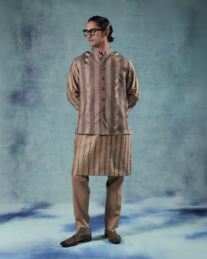 Beige Nehru Jacket Kurta Set