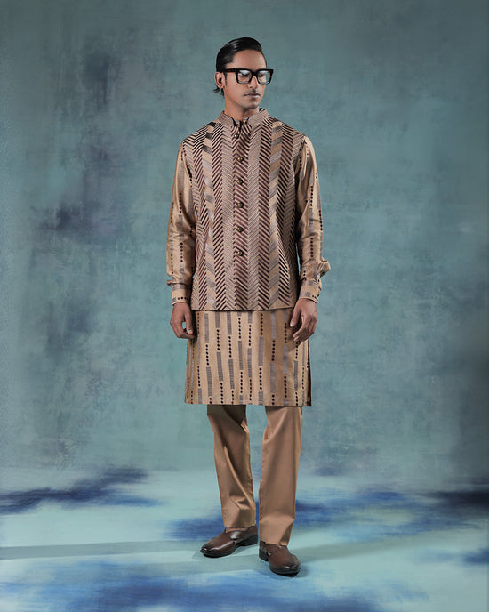 Beige Nehru Jacket Kurta Set