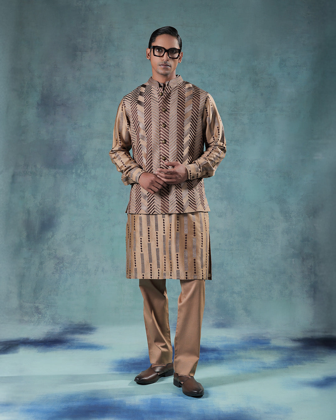 Beige Nehru Jacket Kurta Set