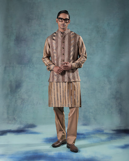 Beige Nehru Jacket Kurta Set