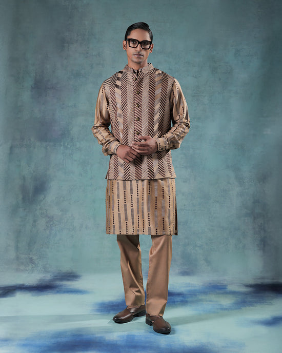 Beige Nehru Jacket Kurta Set
