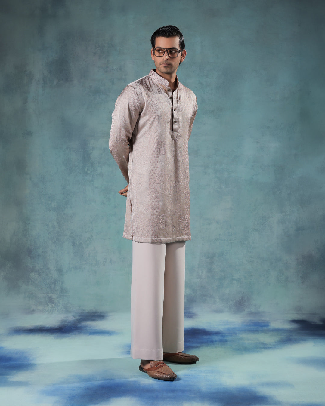 Champagne Tone on Tone Kurta Set