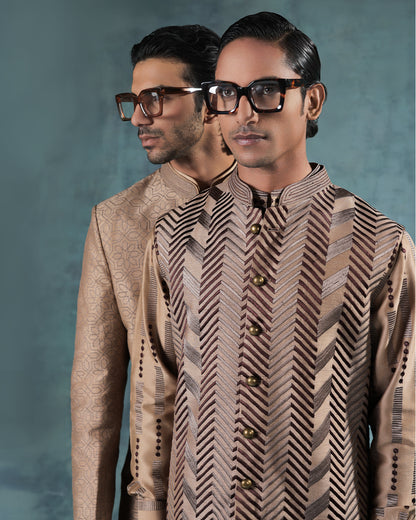Beige Nehru Jacket Kurta Set