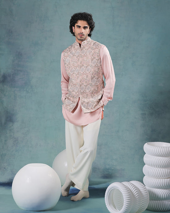 Peach Nehru Jacket Set