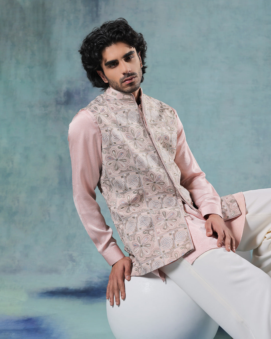 Peach Nehru Jacket Set