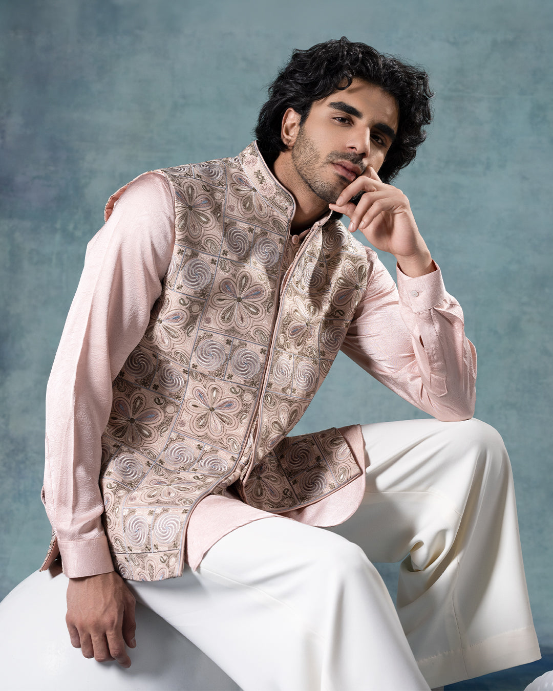 Peach Nehru Jacket Set