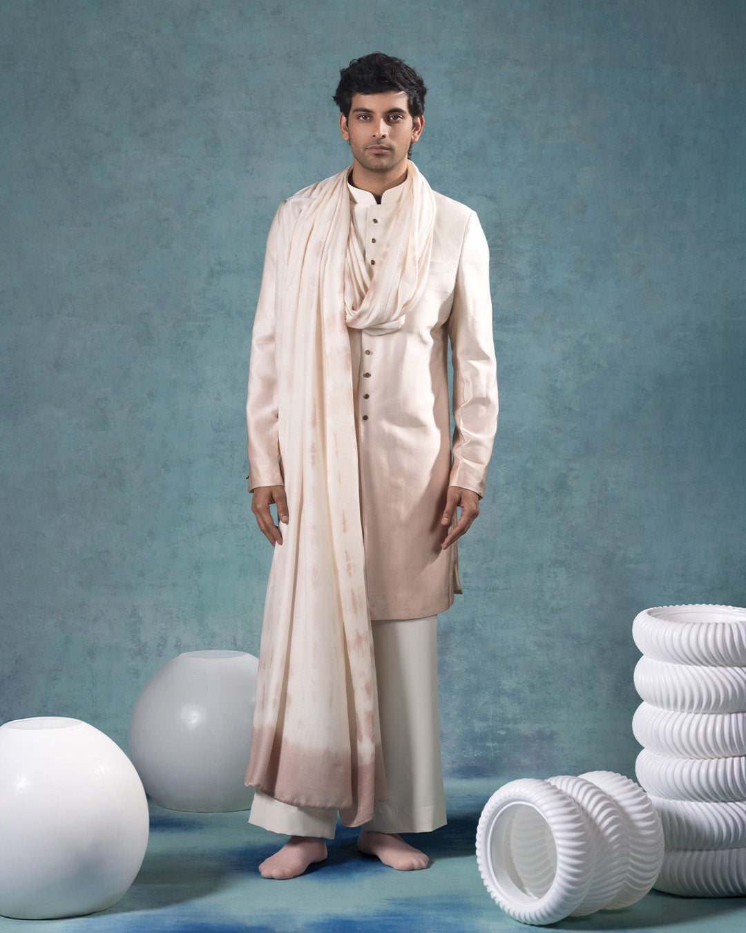 White Peach Ombre Indowestern Set
