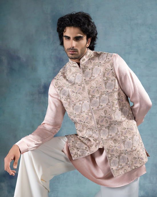 Peach Nehru Jacket Set