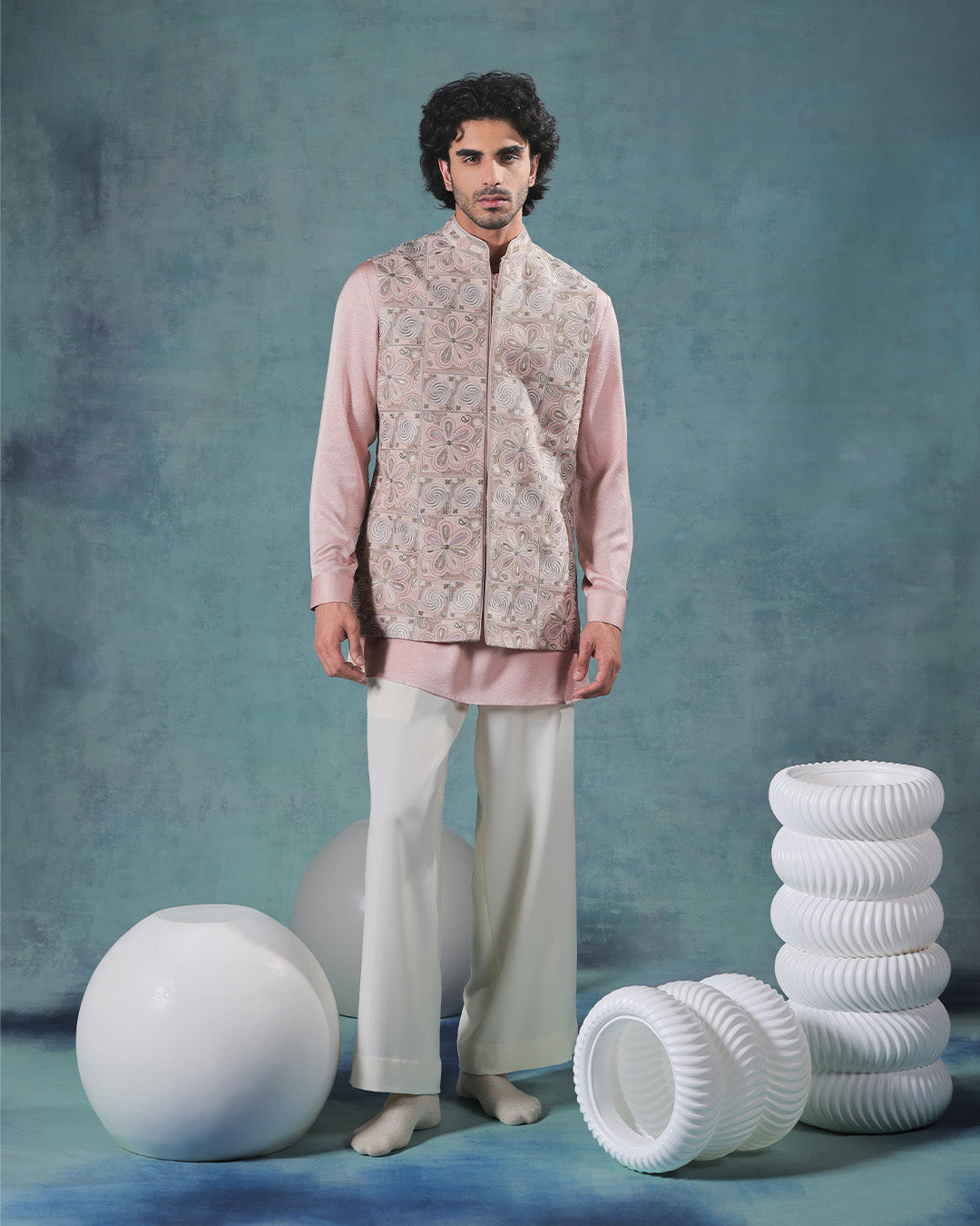 Peach Nehru Jacket Set