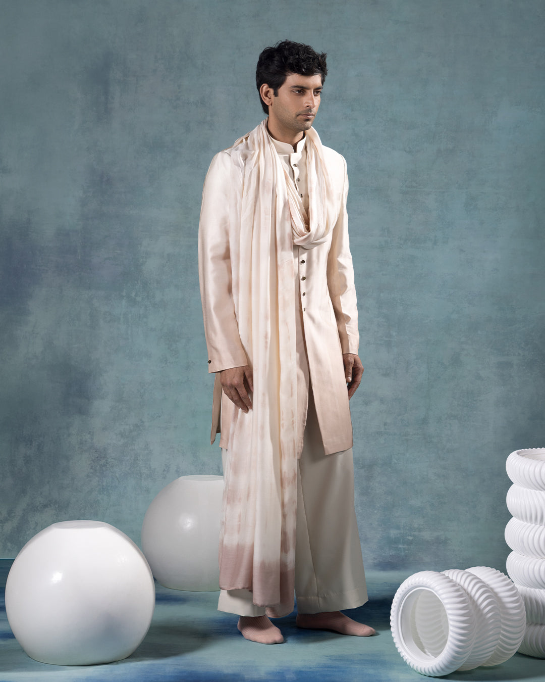 White Peach Ombre Indowestern Set