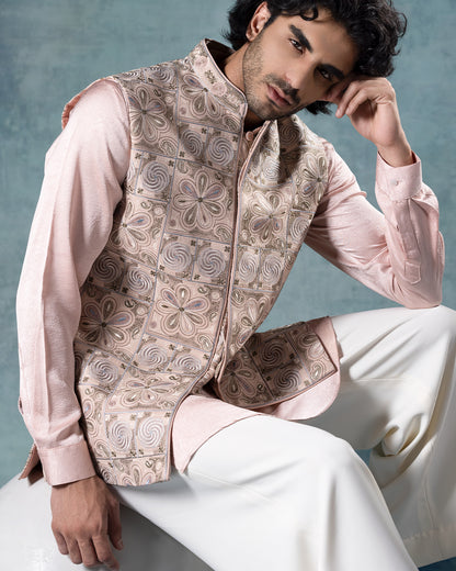 Peach Nehru Jacket Set