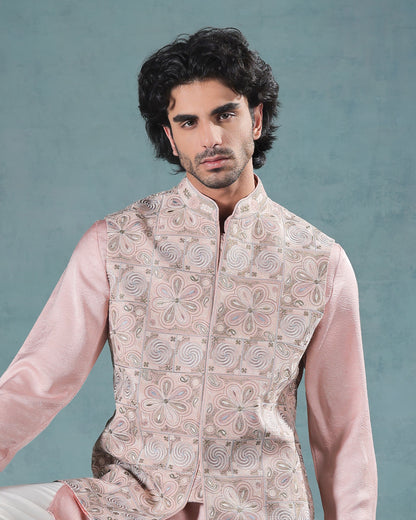 Peach Nehru Jacket Set