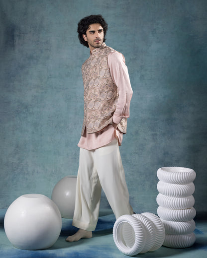 Peach Nehru Jacket Set
