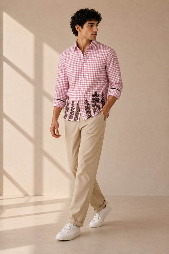 Pink White Check Summer Shirt