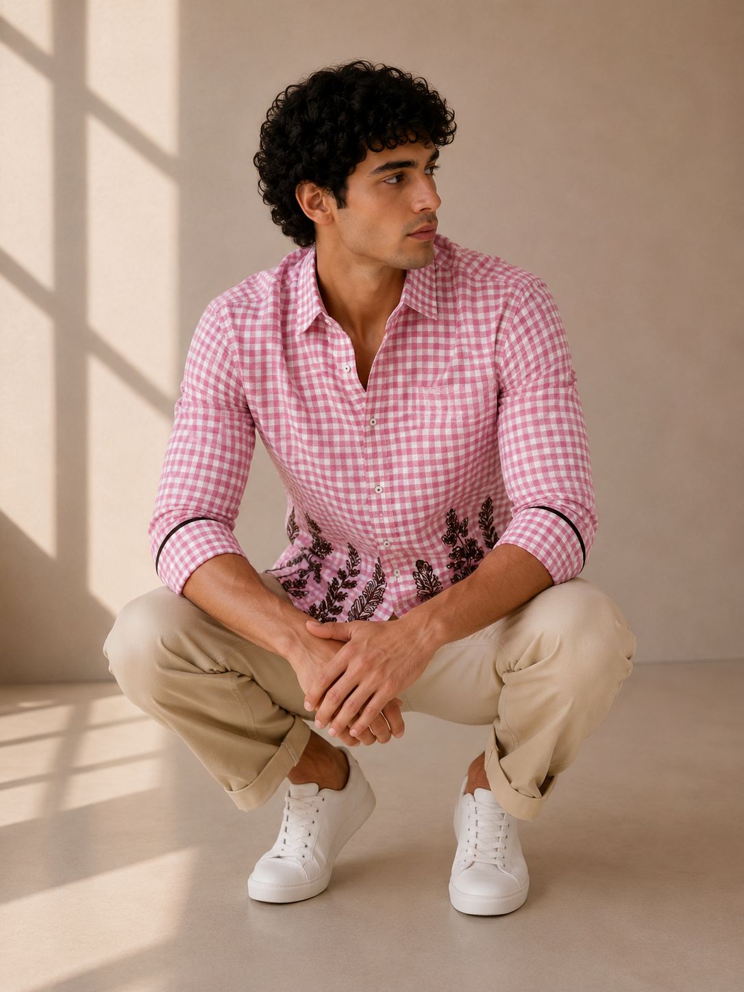 Pink White Check Summer Shirt