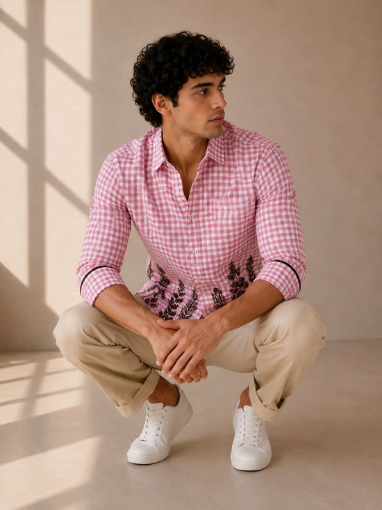 Pink White Check Summer Shirt