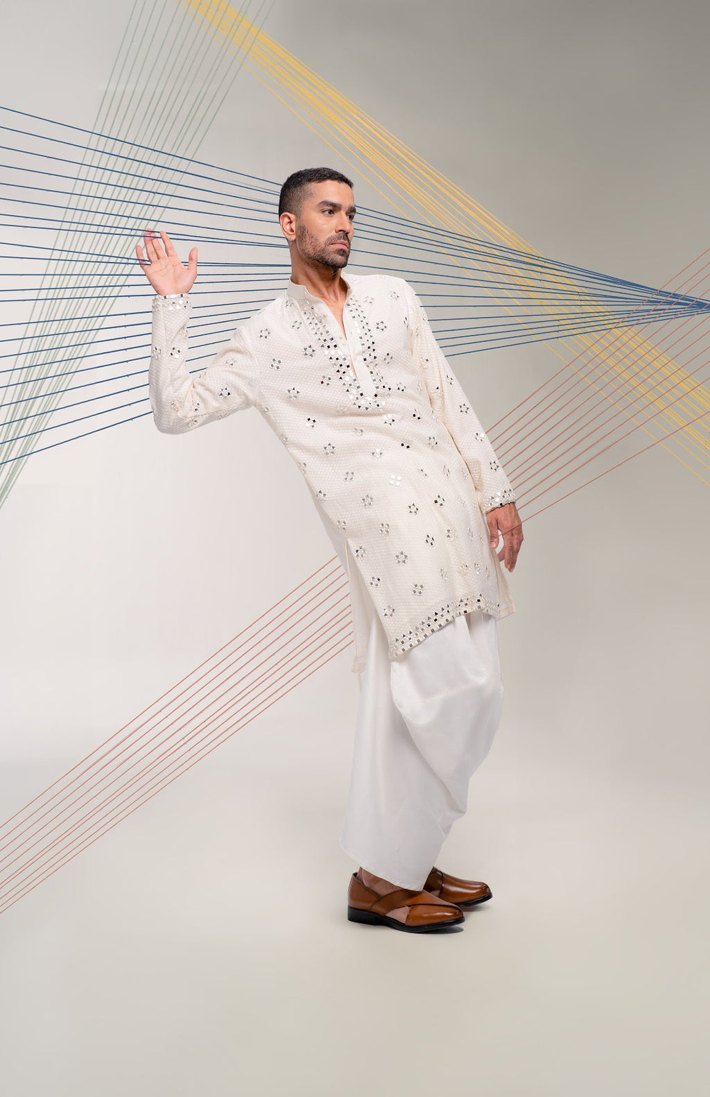 Ivory Mirror  Work Kurta Set