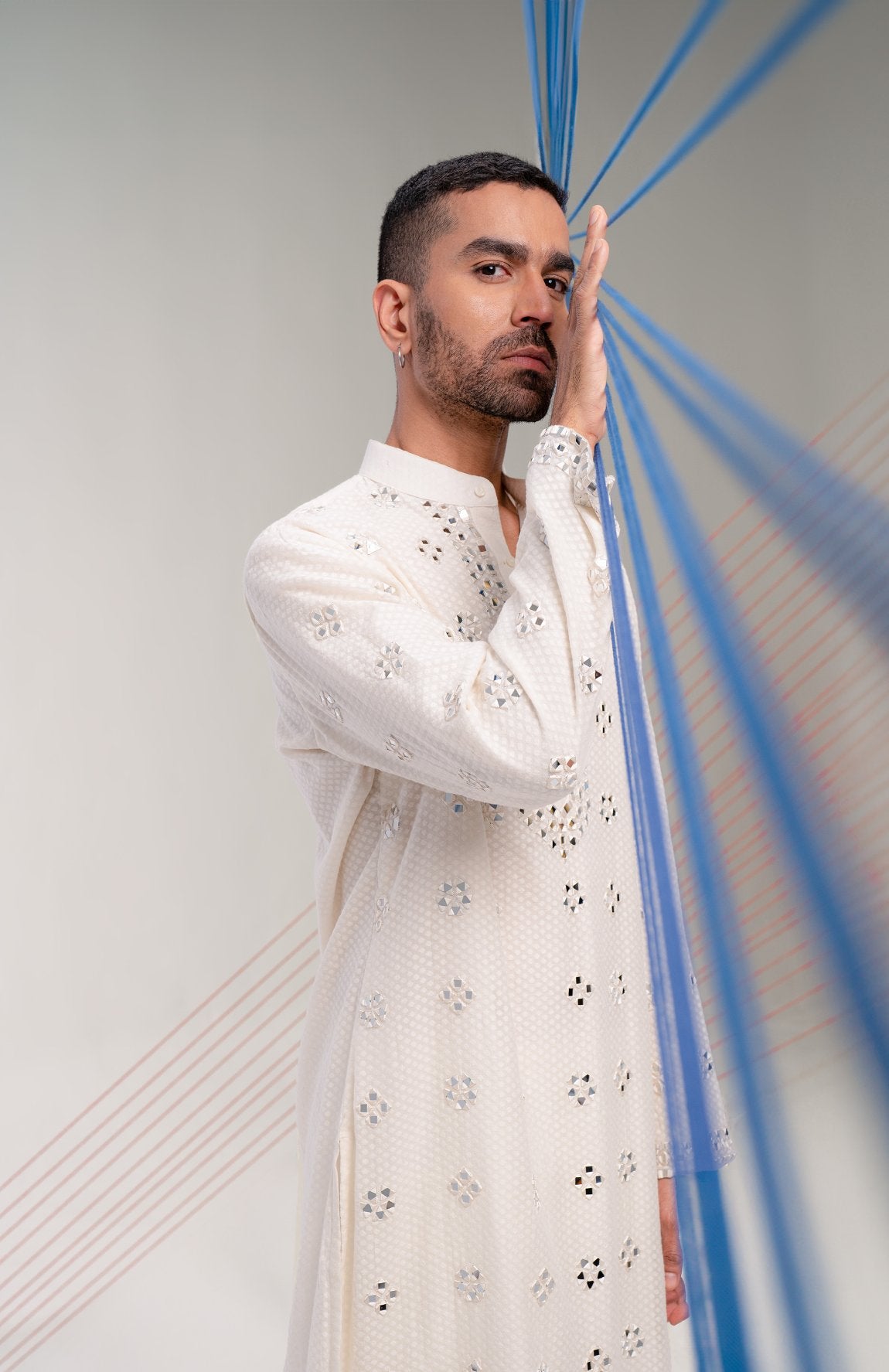 Ivory Mirror  Work Kurta Set