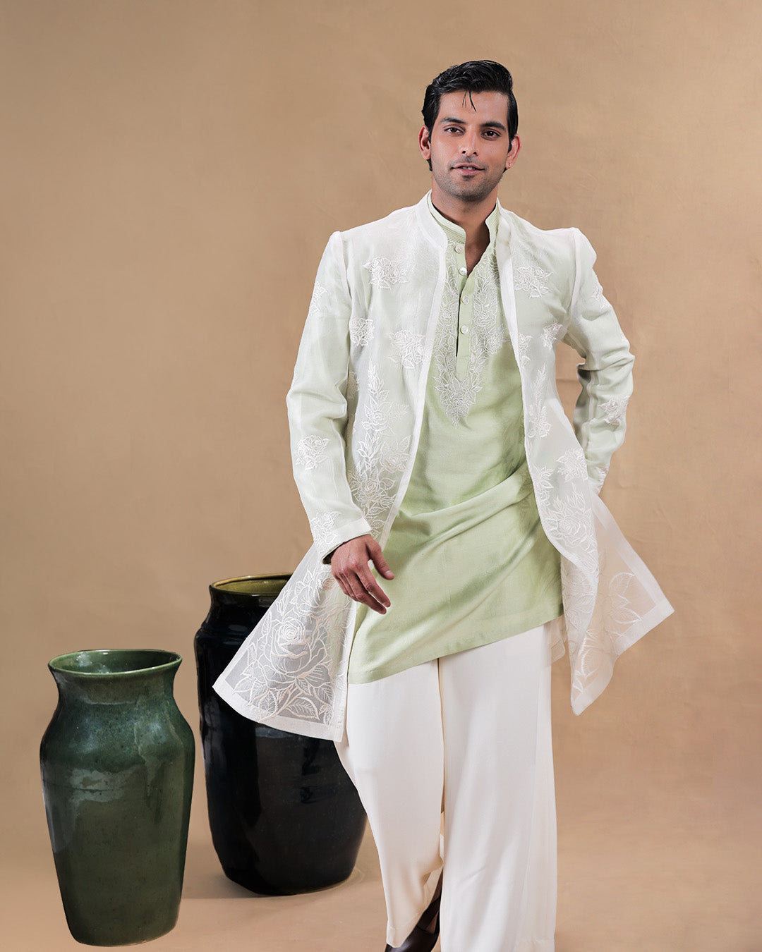 White Indowestern Set