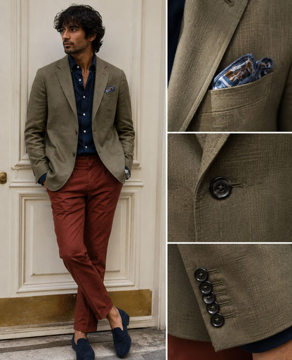 Olive Green Linen Summer Blazer