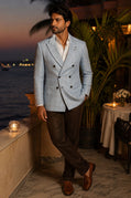 Powder Blue Check Linen Jacket