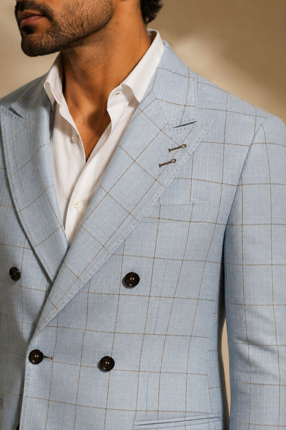 Powder Blue Check Linen Jacket
