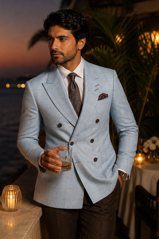 Powder Blue Check Linen Jacket