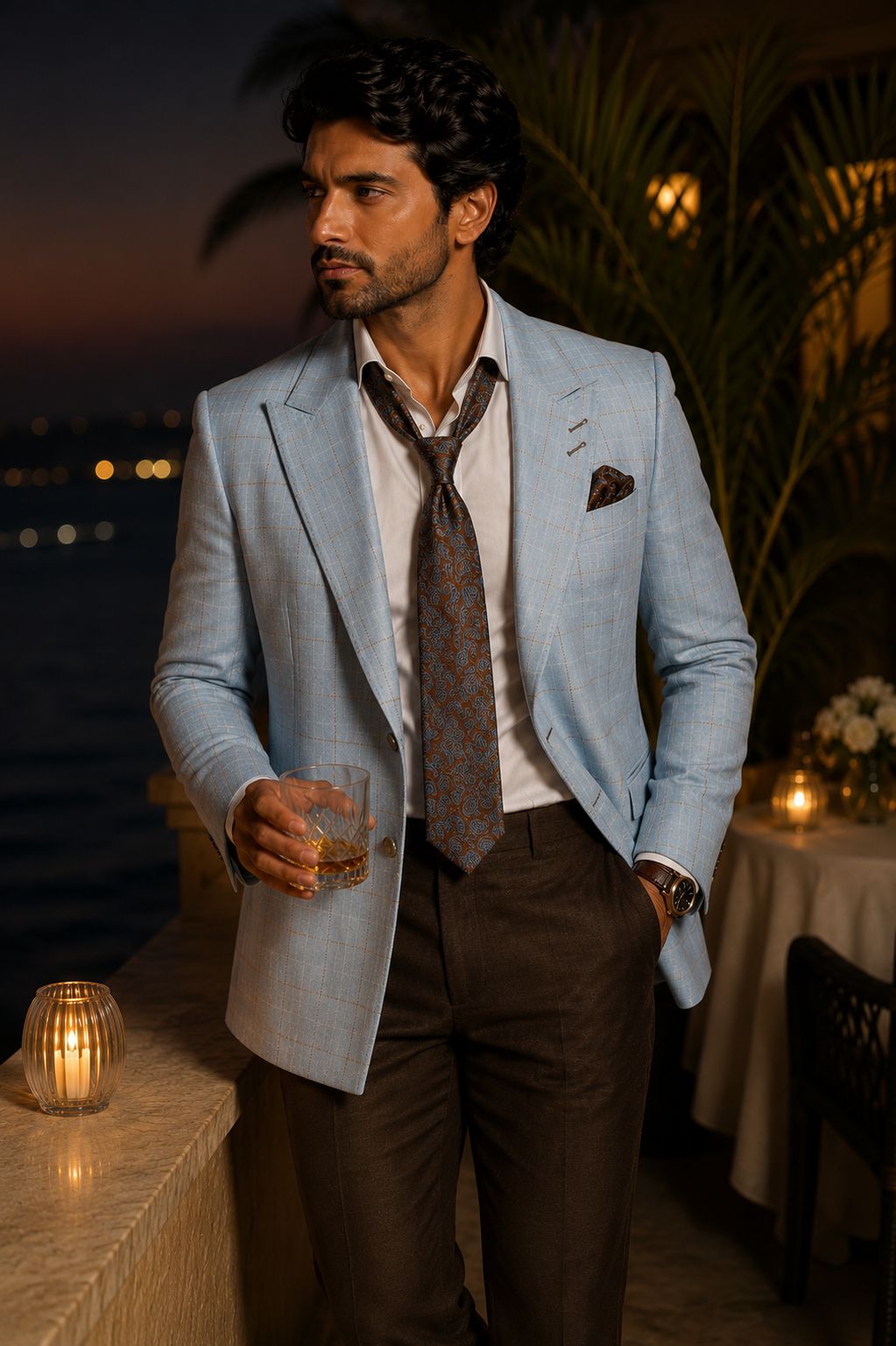 Powder Blue Check Linen Jacket