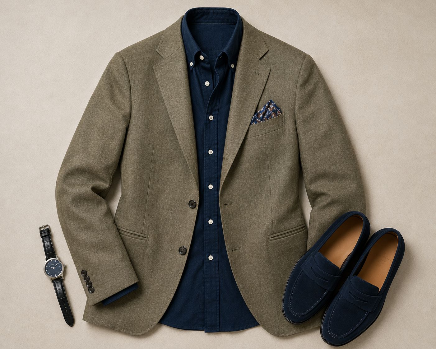Olive Green Linen Summer Blazer