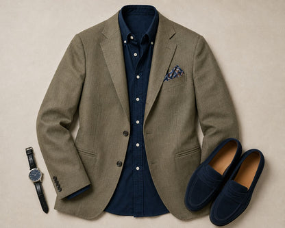 Olive Green Linen Summer Blazer
