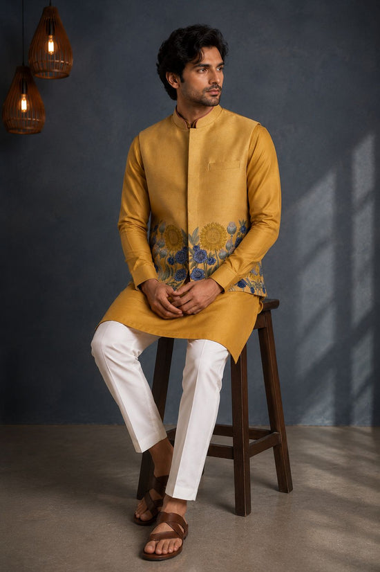 Yellow Nehru Jacket Set