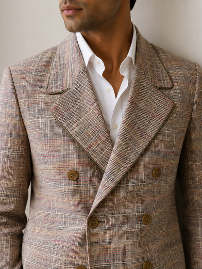 Muticolour Cotton Double Breasted Crop Jacket