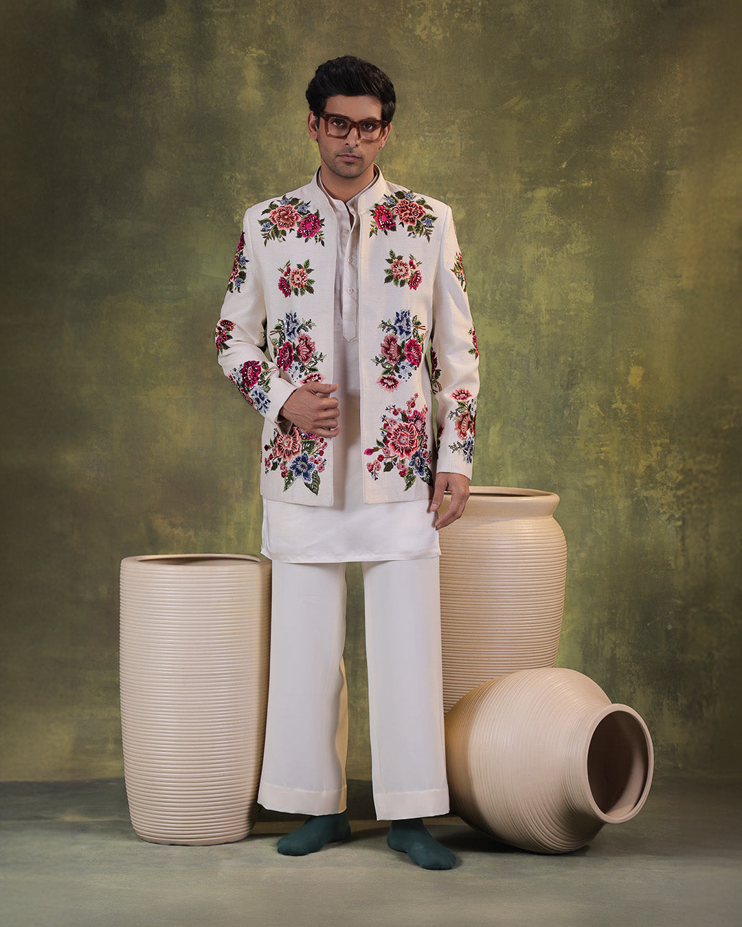 White Indowestern Set